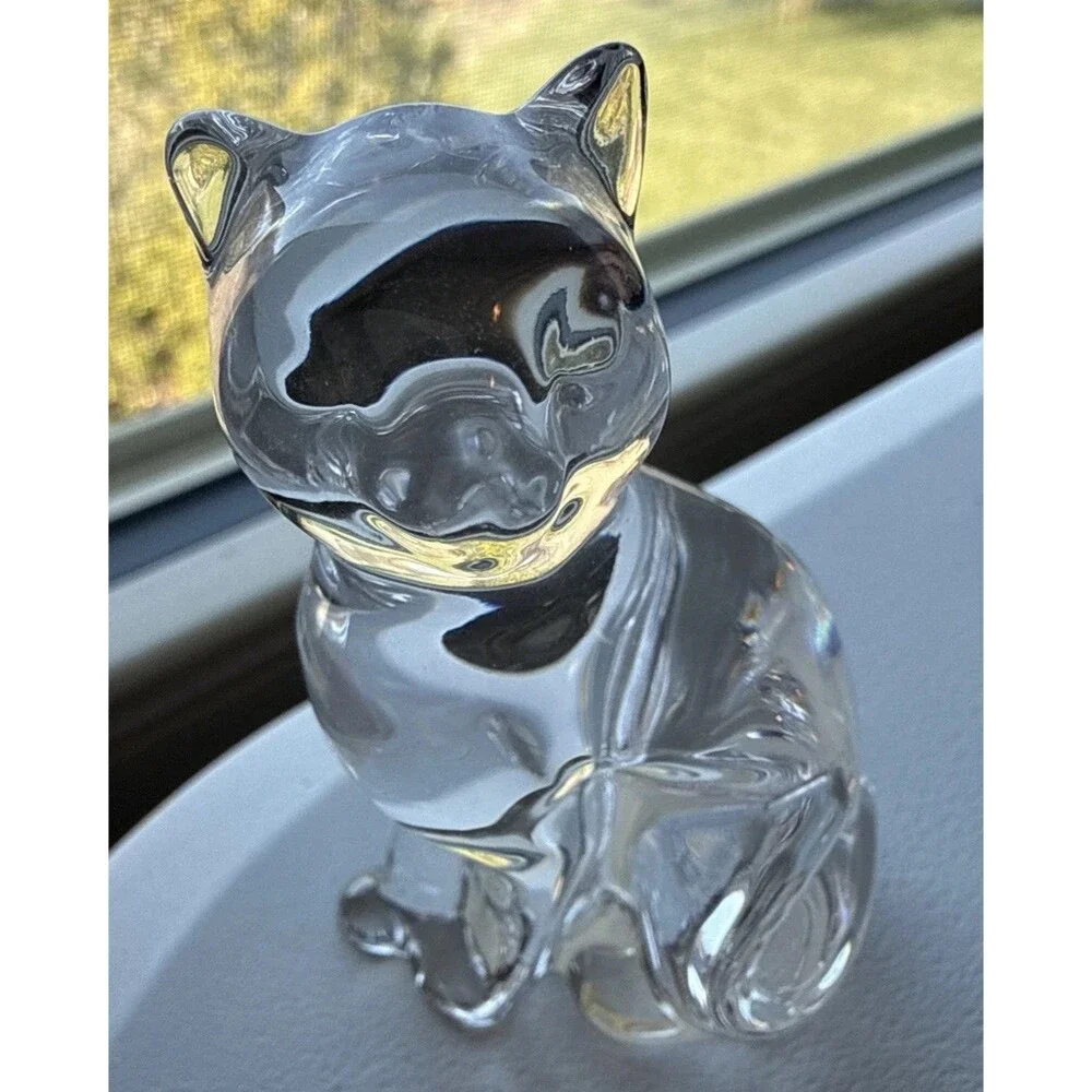 Vintage Lenox Crystal Glass Seated Cat Figurine Paper Weight Made Czech Republic